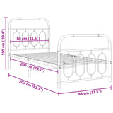 Cadre de lit métal sans matelas avec pied de lit blanc 80x200cm