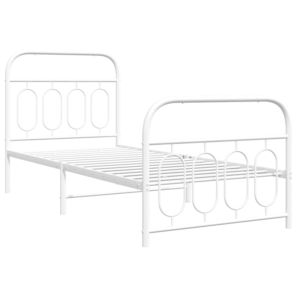 Cadre de lit métal sans matelas avec pied de lit blanc 90x190cm