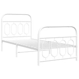 Cadre de lit métal sans matelas avec pied de lit blanc 90x200cm