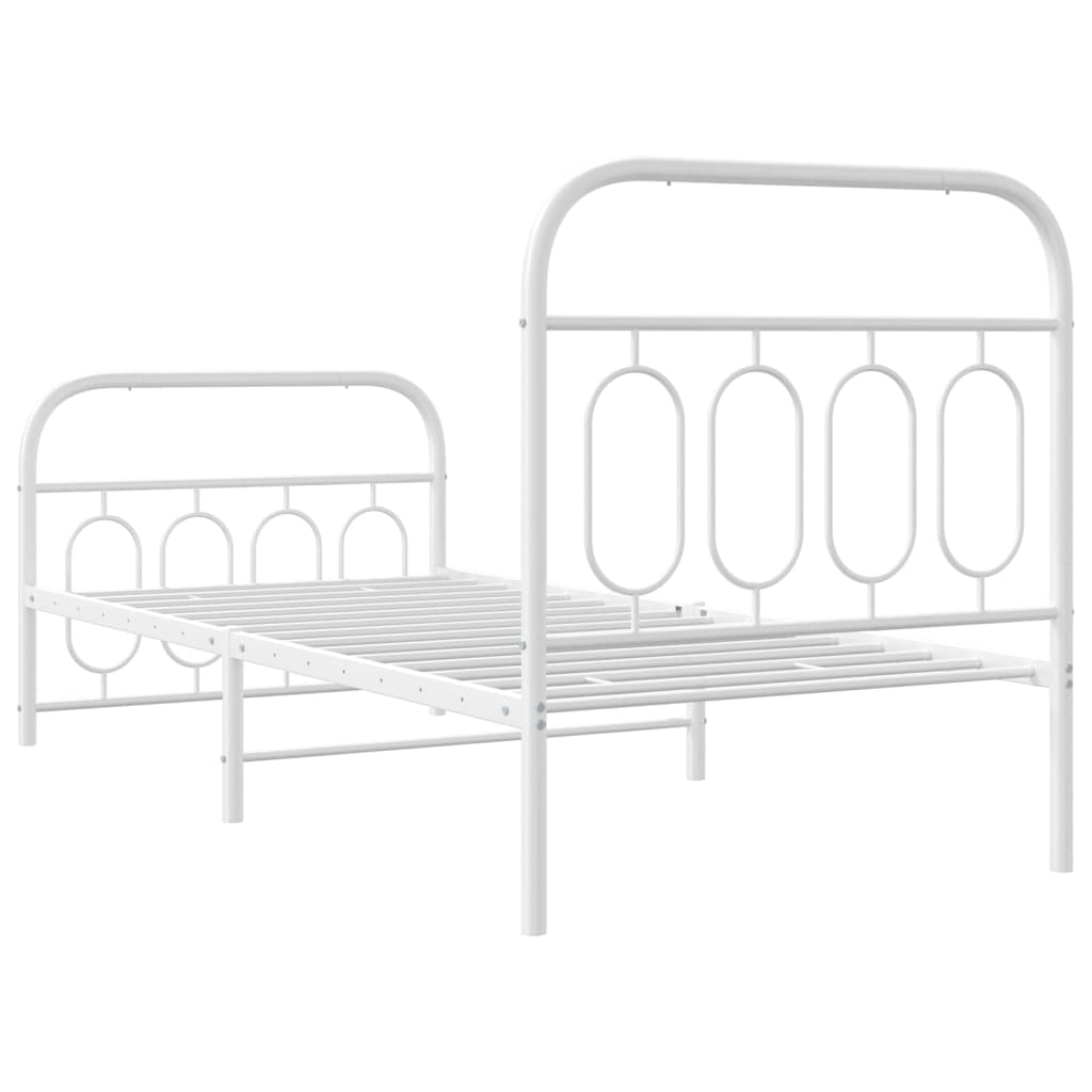 Cadre de lit métal sans matelas avec pied de lit blanc 90x200cm