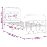 Cadre de lit métal sans matelas avec pied de lit blanc 90x200cm