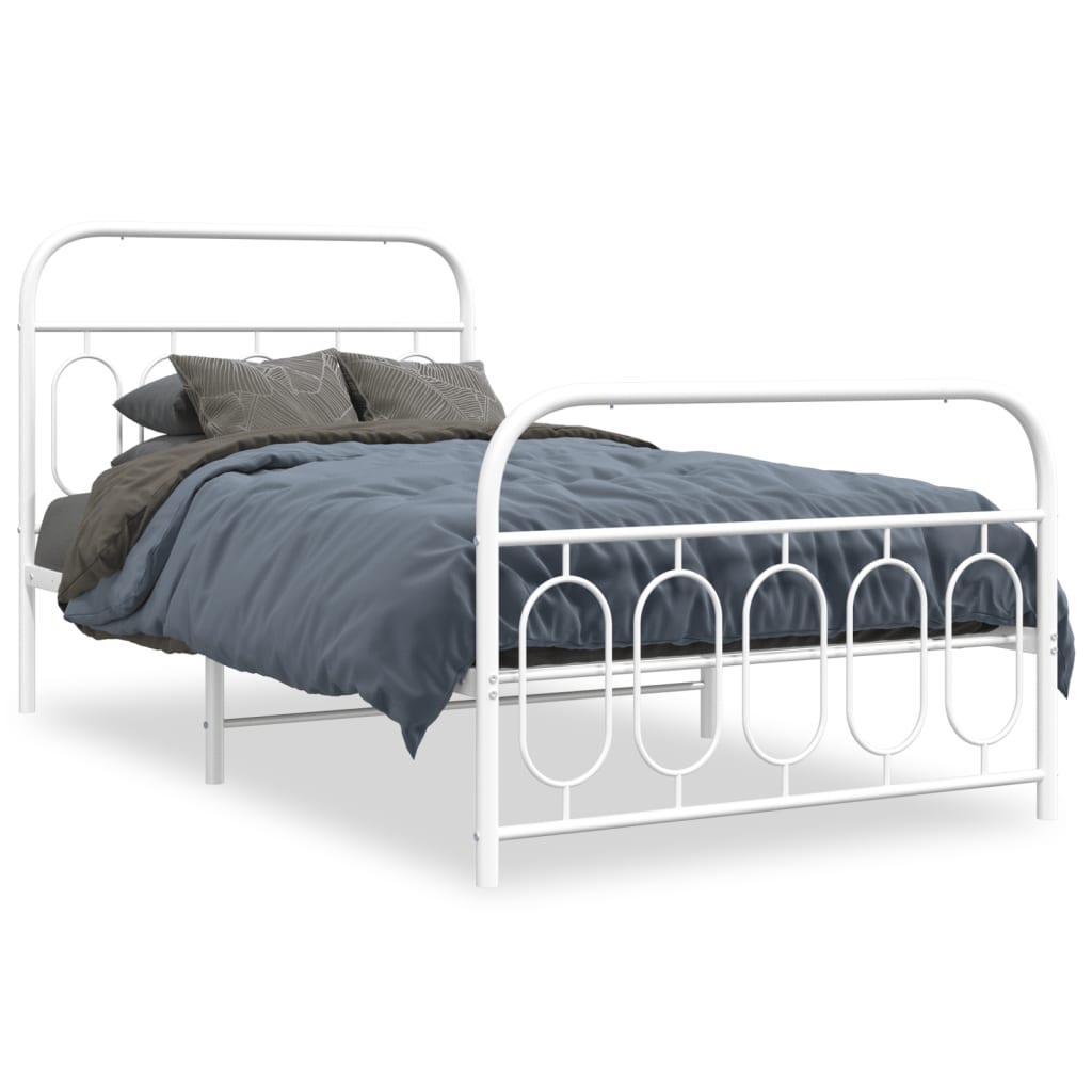 Cadre de lit métal sans matelas et pied de lit blanc 107x203 cm