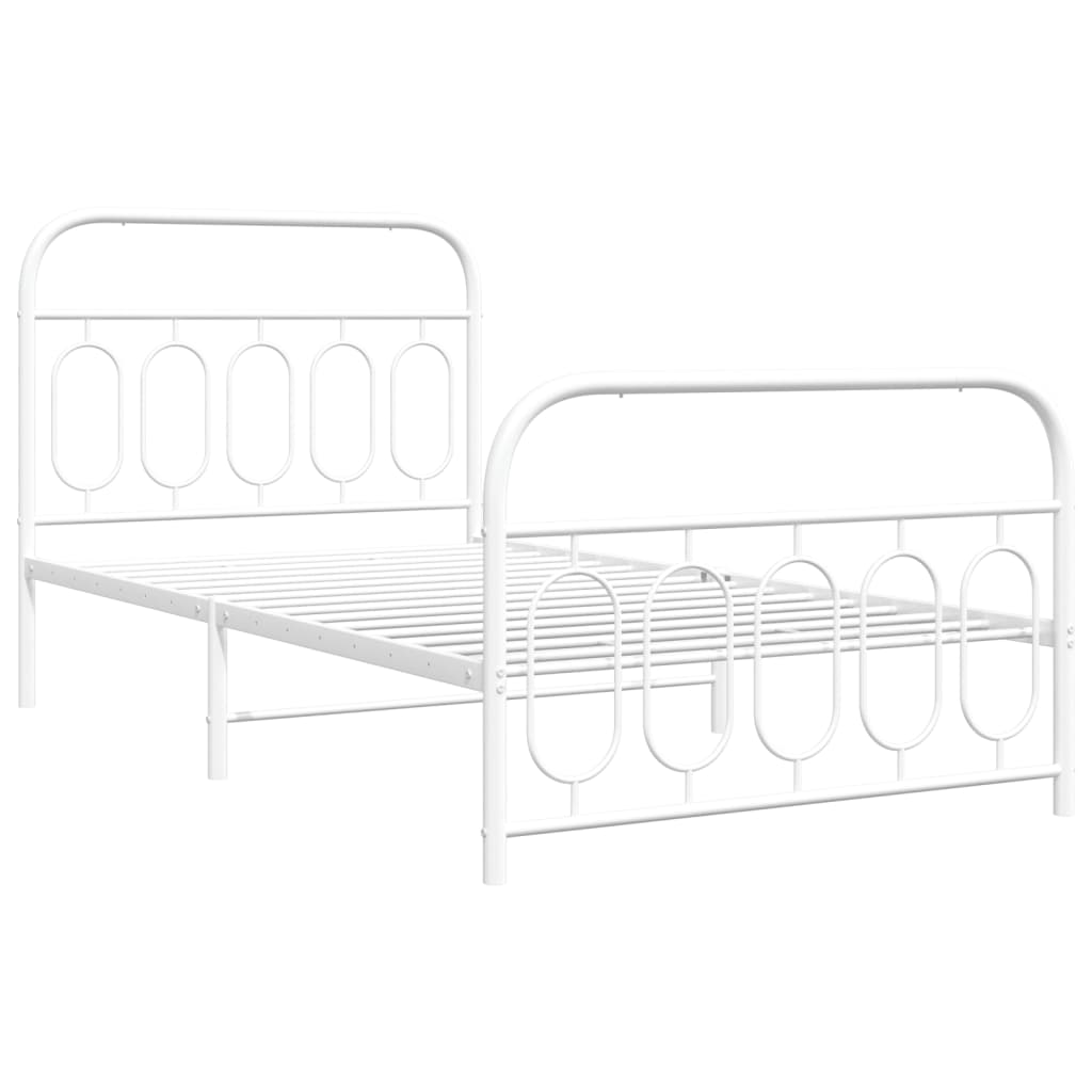 Cadre de lit métal sans matelas et pied de lit blanc 107x203 cm