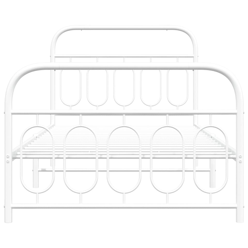 Cadre de lit métal sans matelas et pied de lit blanc 107x203 cm