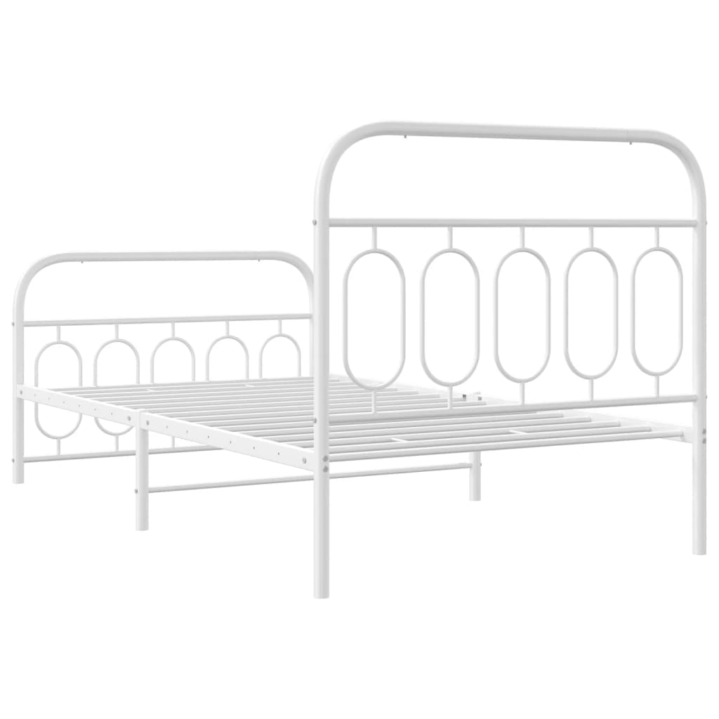 Cadre de lit métal sans matelas et pied de lit blanc 107x203 cm