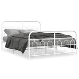 Cadre de lit métal sans matelas et pied de lit blanc 135x190 cm