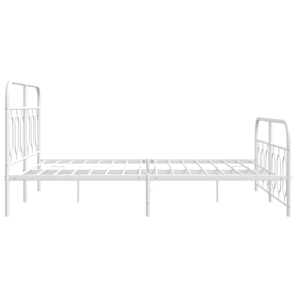 Cadre de lit métal sans matelas et pied de lit blanc 135x190 cm