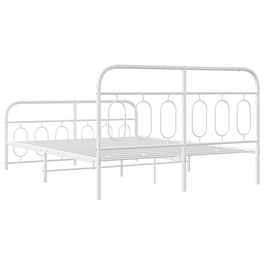 Cadre de lit métal sans matelas et pied de lit blanc 135x190 cm