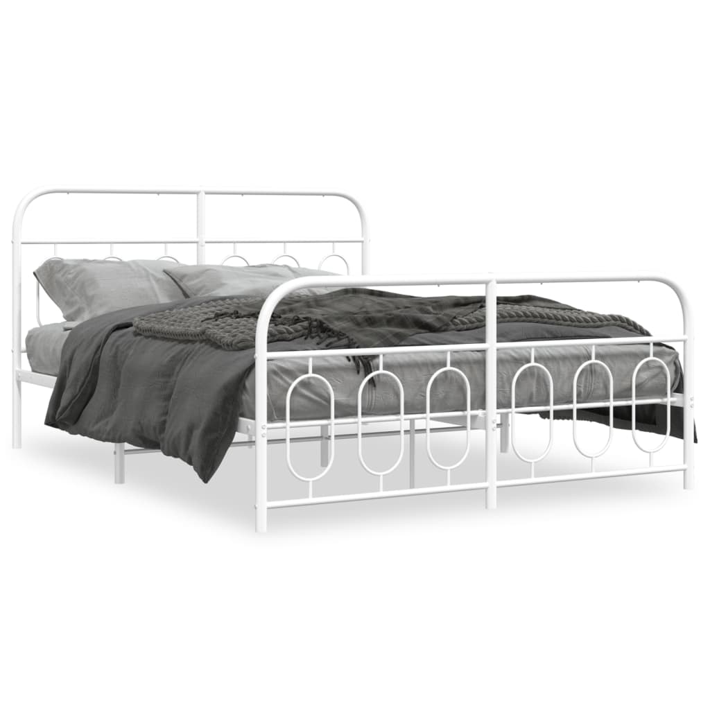 Cadre de lit métal sans matelas et pied de lit blanc 140x190 cm