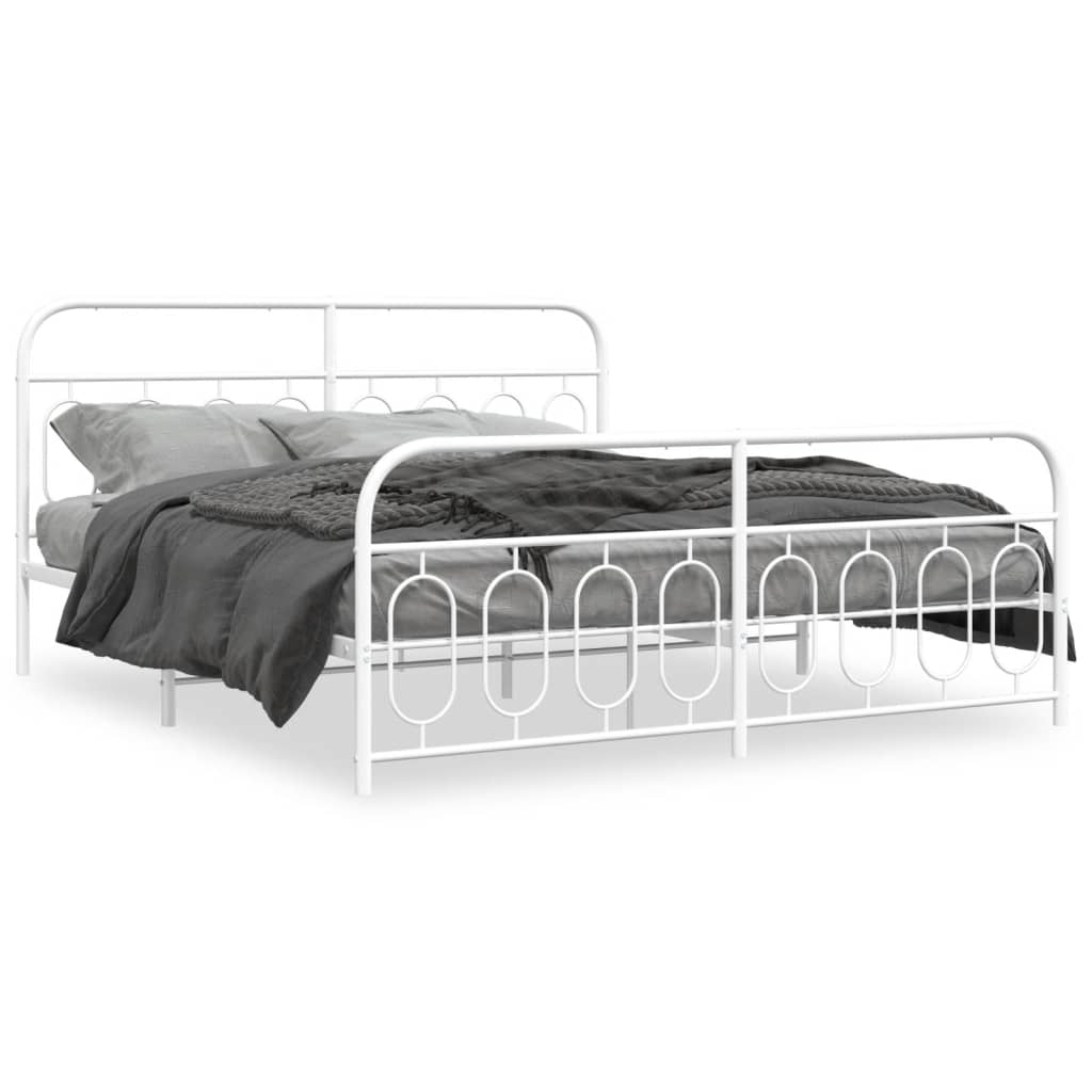 Cadre de lit métal sans matelas et pied de lit blanc 183x213 cm