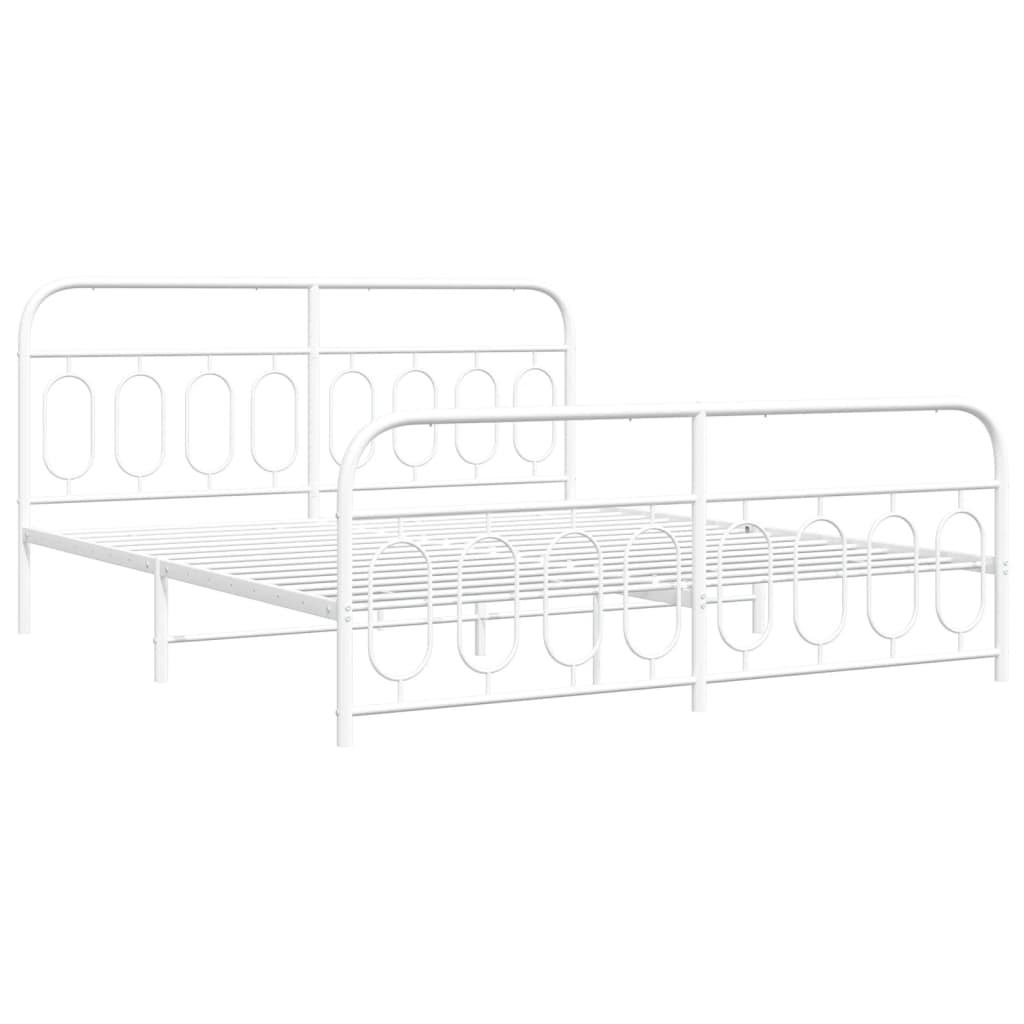 Cadre de lit métal sans matelas et pied de lit blanc 183x213 cm