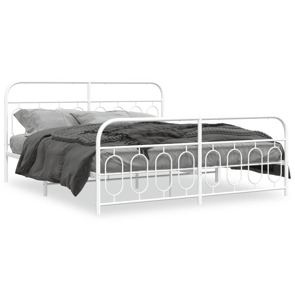 Cadre de lit métal sans matelas et pied de lit blanc 193x203 cm