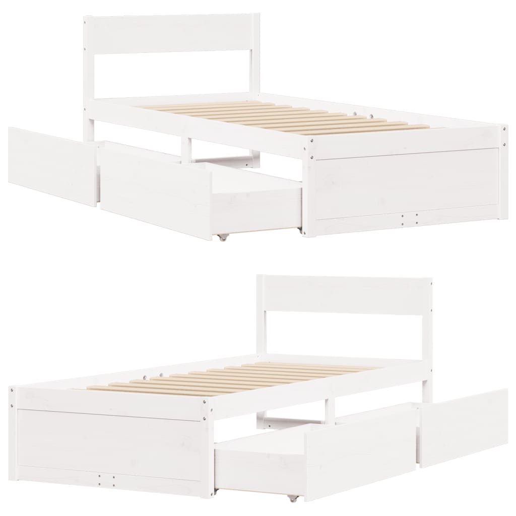 Cadre de lit sans matelas blanc 100x200 cm bois de pin massif