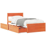 Bed frame without mattress brown wax 100x200cm solid pine wood