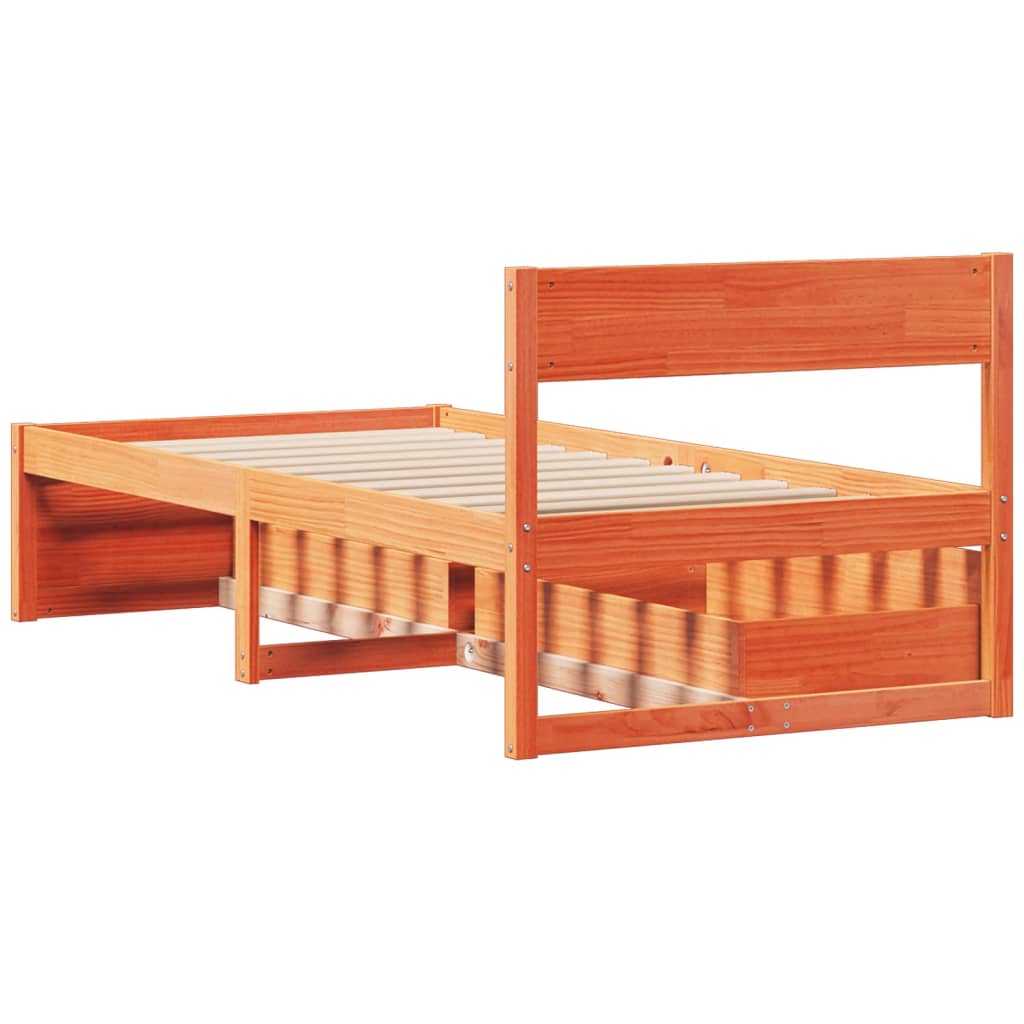 Bed frame without mattress brown wax 100x200cm solid pine wood