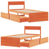 Bed frame without mattress brown wax 100x200cm solid pine wood