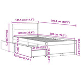 Bettgestell ohne Matratze, braunes Wachs, 100 x 200 cm, massives Kiefernholz