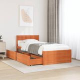 Bed frame without mattress brown wax 100x200cm solid pine wood