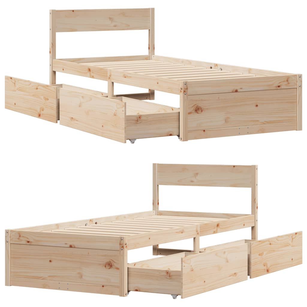 Cadre de lit sans matelas 75x190 cm bois de pin massif