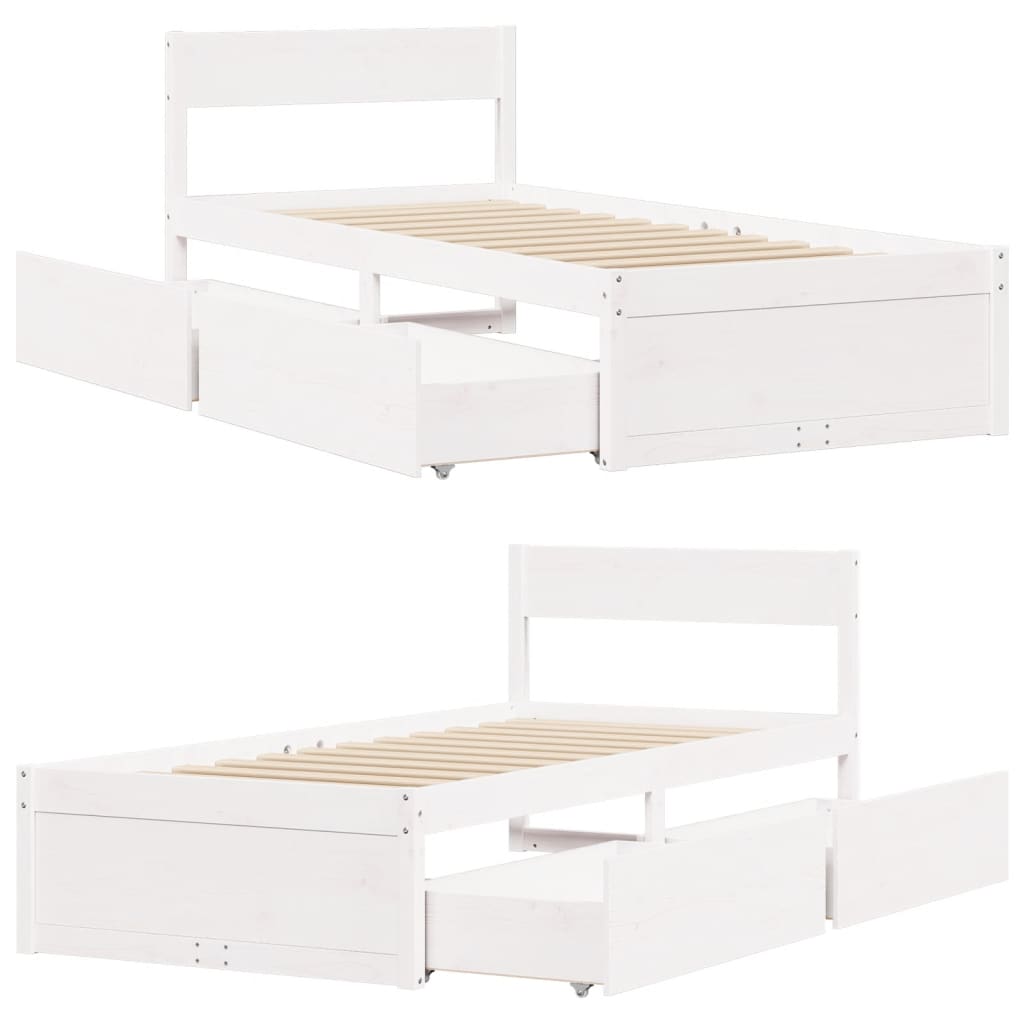 Bed frame without white mattress 75x190 cm solid pine wood