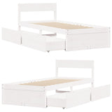 Bed frame without white mattress 75x190 cm solid pine wood