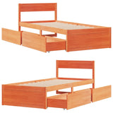 Bed frame without mattress brown wax 75x190 cm solid pine wood