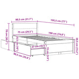 Bed frame without mattress brown wax 75x190 cm solid pine wood