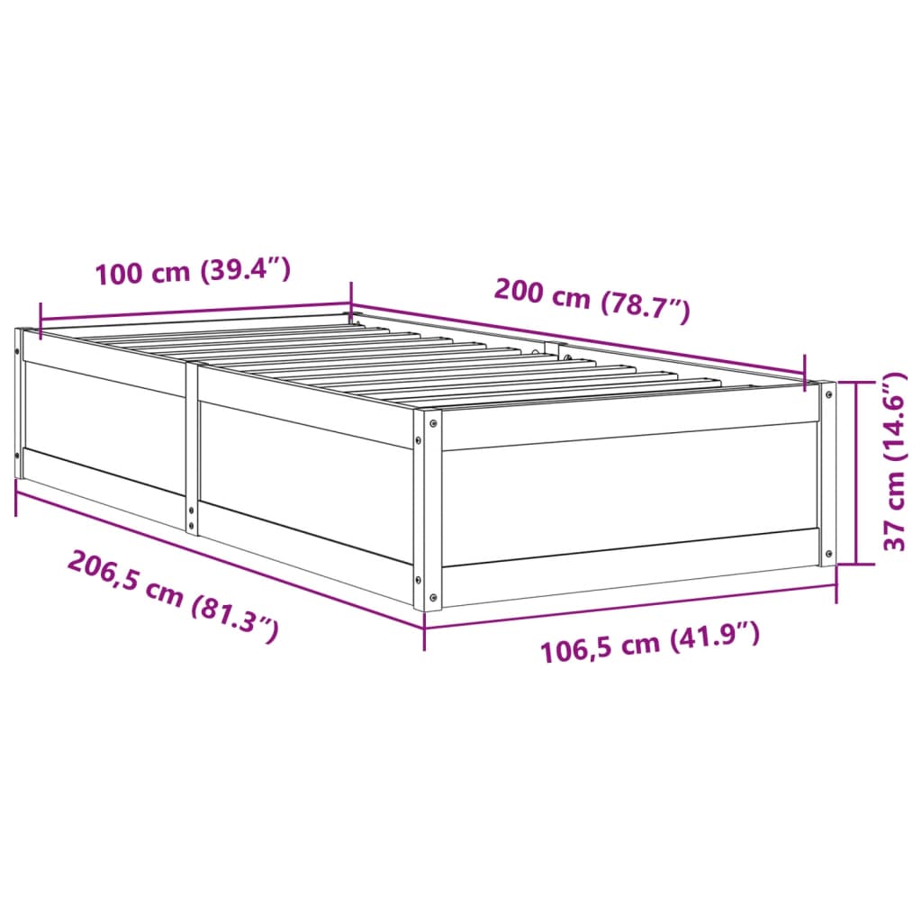 Bettgestell ohne Matratze weiß 100x200 cm aus massivem Kiefernholz