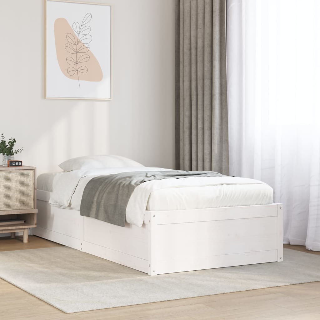 Bed frame without mattress white 100x200 cm solid pine wood