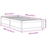 Bettgestell ohne weiße Matratze 90x200 cm aus massivem Kiefernholz