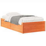 Bed frame without mattress brown wax 90x200 cm solid pine wood