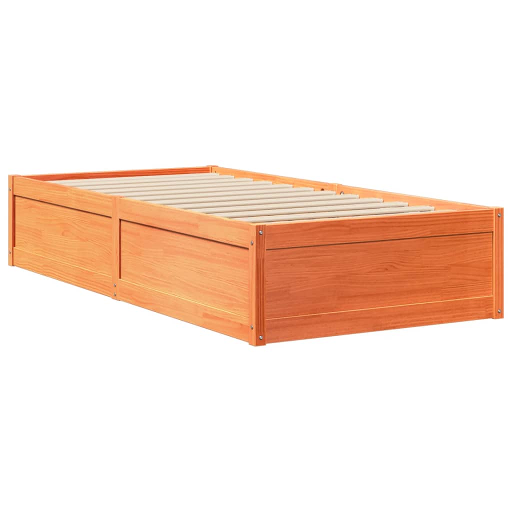 Bed frame without mattress brown wax 90x200 cm solid pine wood