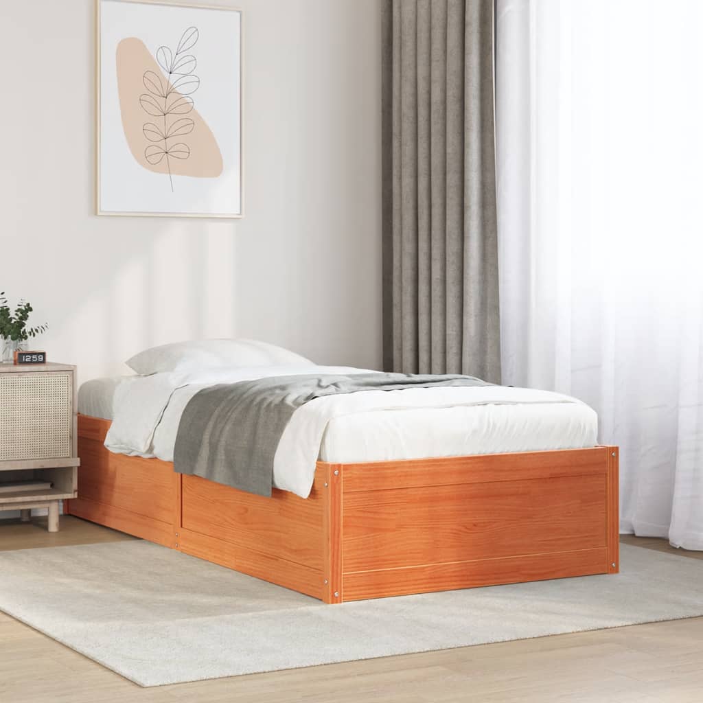 Bed frame without mattress brown wax 90x200 cm solid pine wood