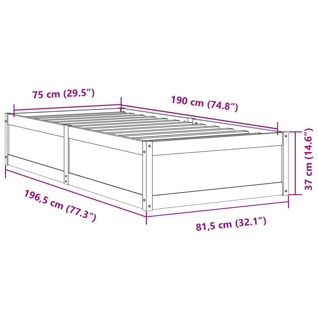 Cadre de lit sans matelas 75x190 cm bois de pin massif