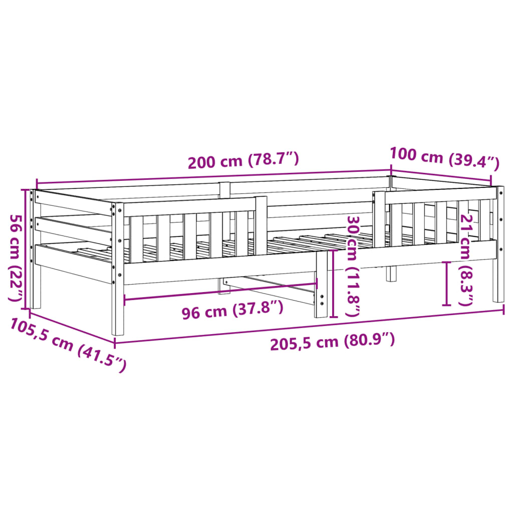 Bettgestell ohne Matratze 100x200 cm aus massivem Kiefernholz