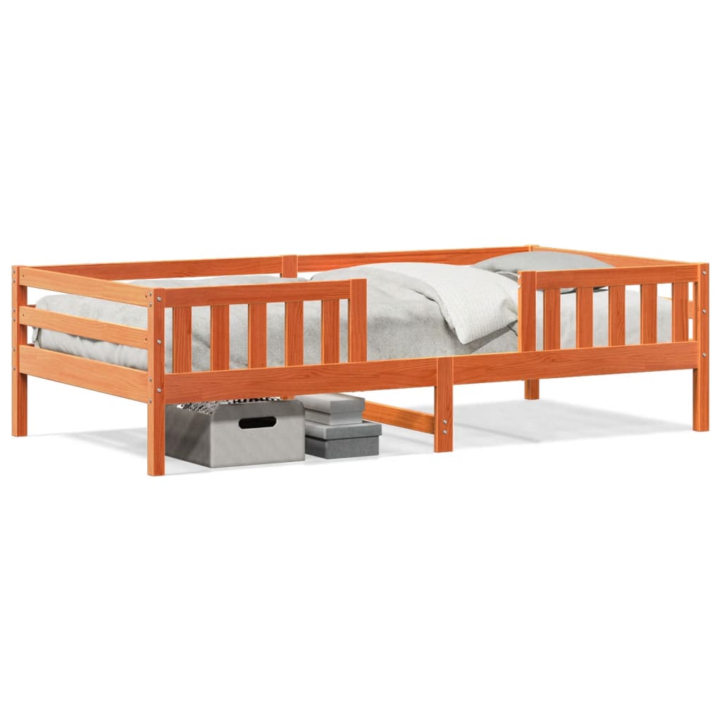 Bed frame without mattress brown wax 90x200 cm solid pine wood