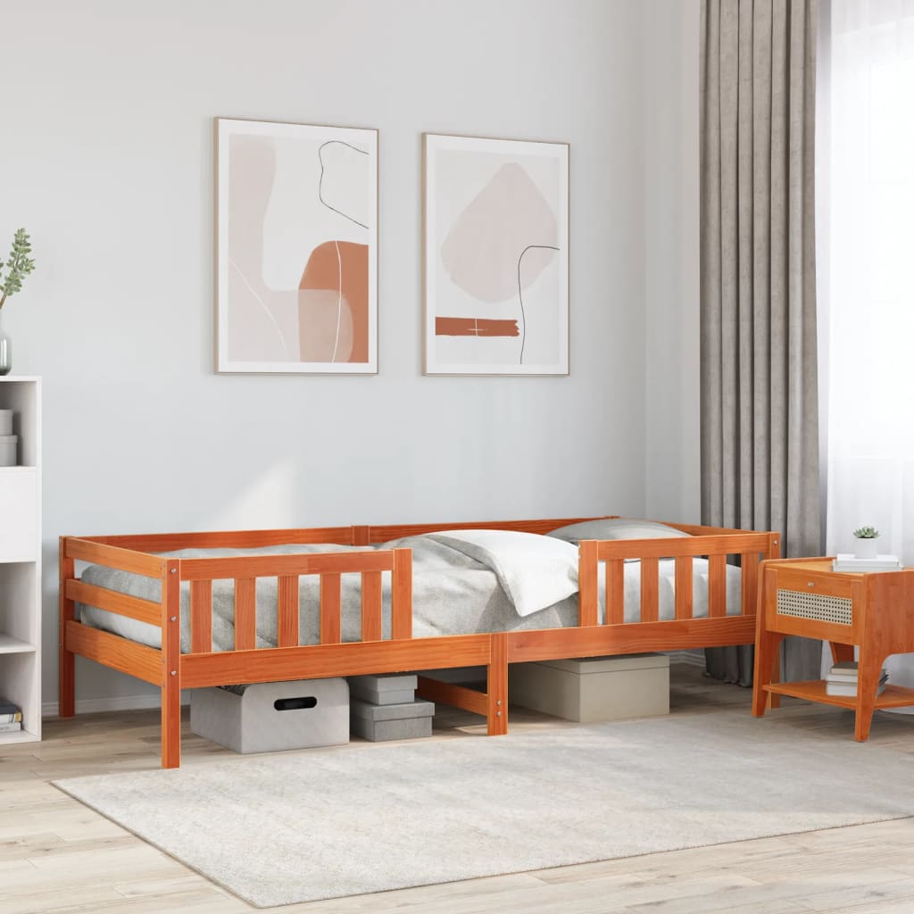 Bed frame without mattress brown wax 90x200 cm solid pine wood