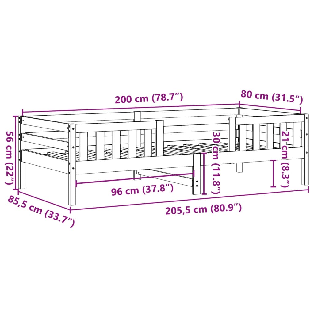 Cadre de lit sans matelas 80x200 cm bois massif de pin