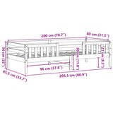 Bettgestell ohne weiße Matratze 80x200 cm aus massivem Kiefernholz