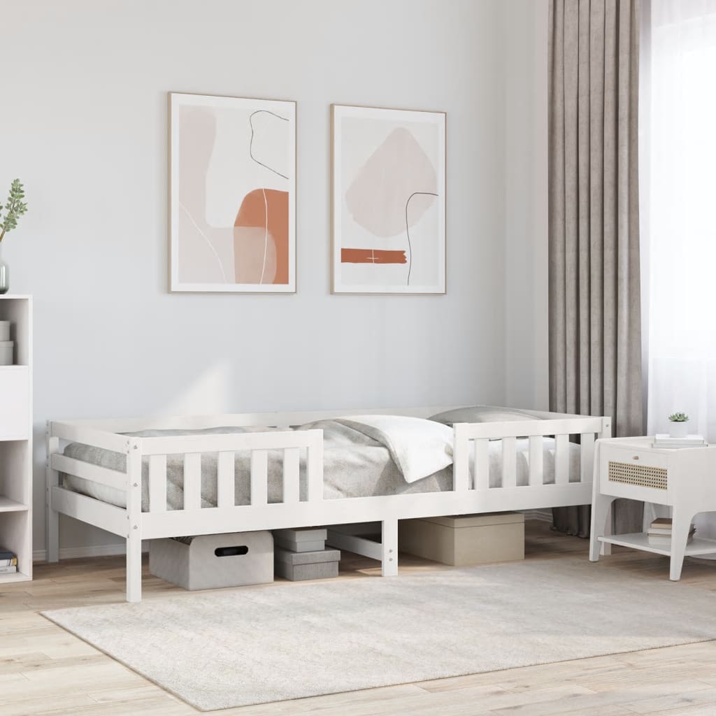 Bed frame without white mattress 75x190 cm solid pine wood