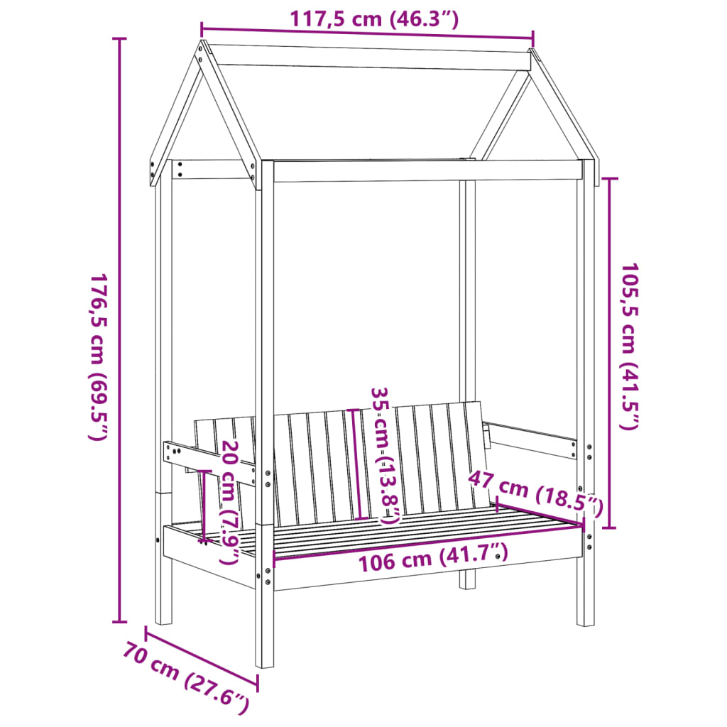 Bench with roof 117.5x70x176.5 cm solid pine wood