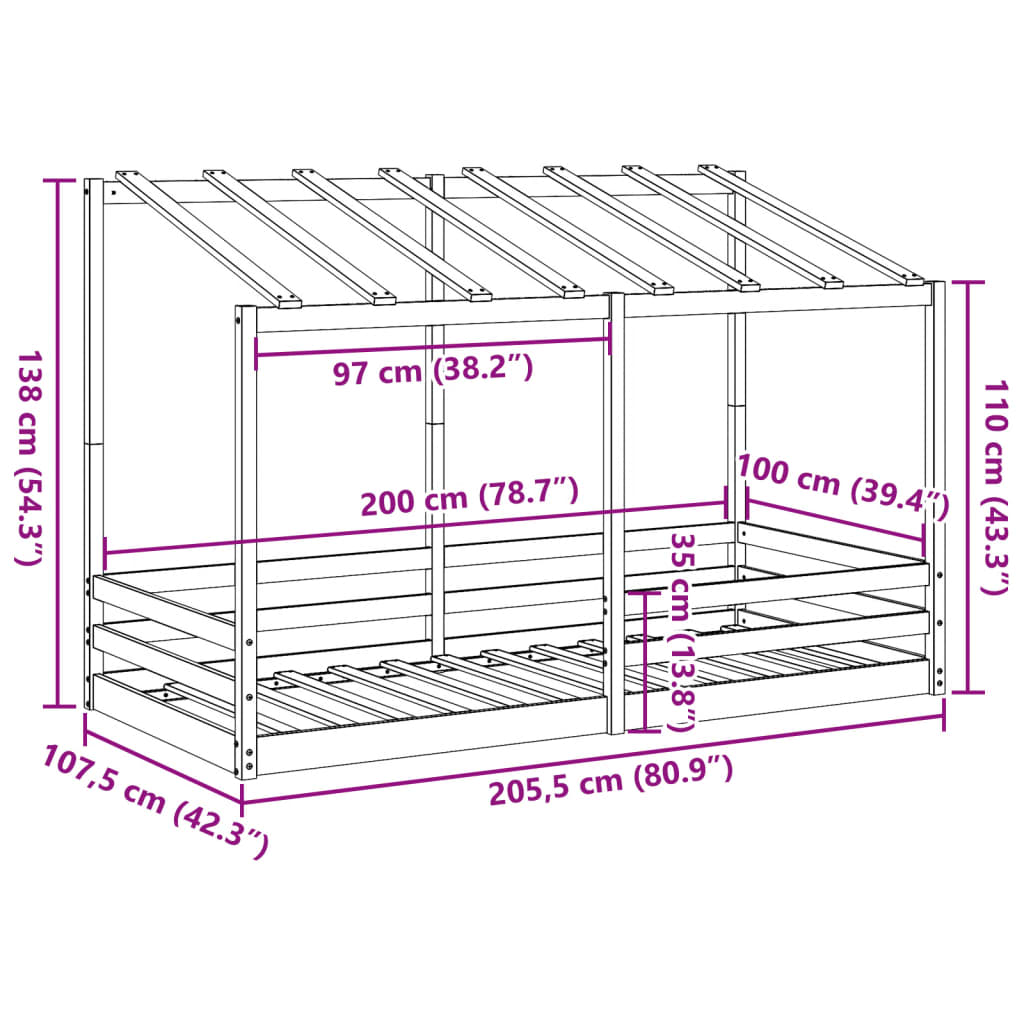 Lit pour enfants sans matelas 100x200 cm bois massif de pin