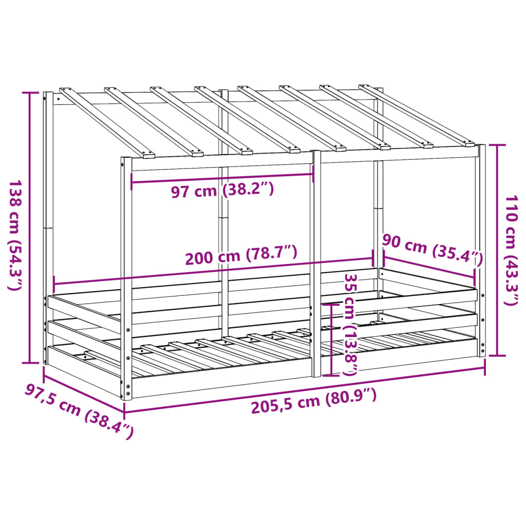 Lit pour enfants sans matelas 90x200 cm bois pin massif