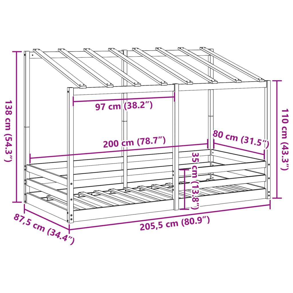 Lit pour enfants sans matelas cire marron 80x200 cm pin massif