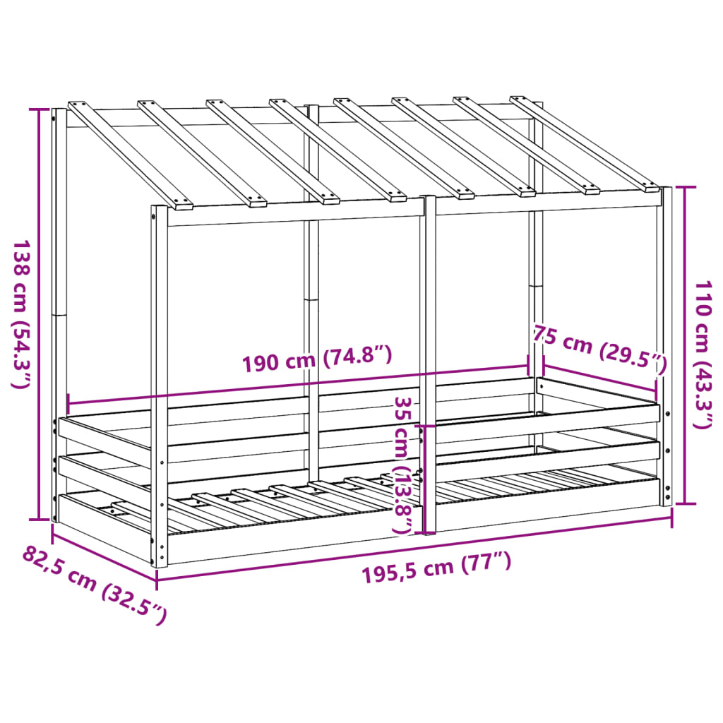 Lit pour enfants sans matelas blanc 75x190 cm bois pin massif