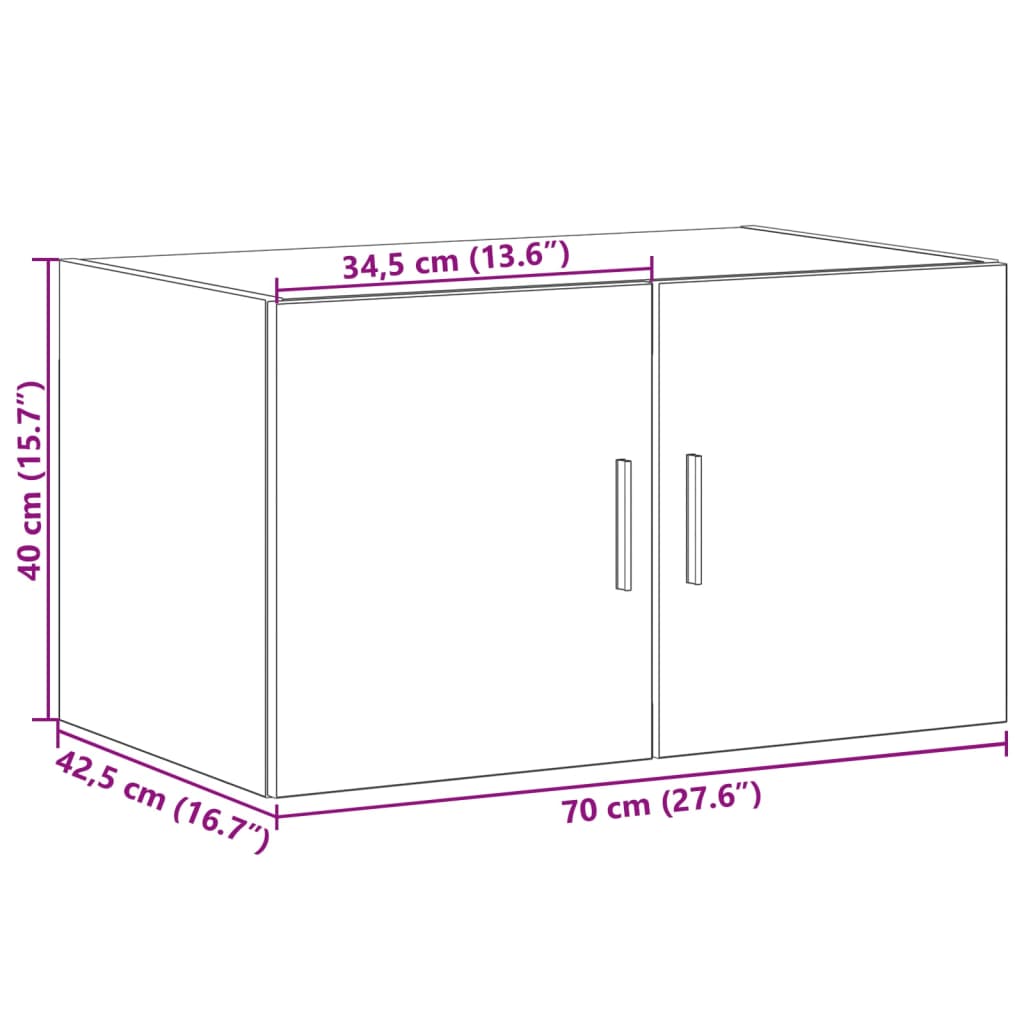 Sonoma grauer Wandschrank 70x42,5x40 cm, Holzwerkstoff