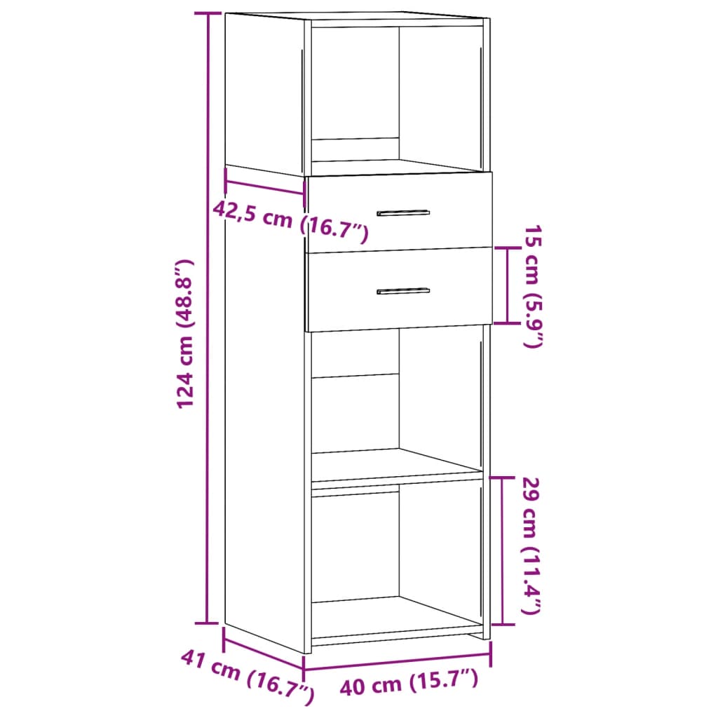 Hohes Sideboard aus geräucherter Eiche, 40 x 42,5 x 124 cm, Holzwerkstoff