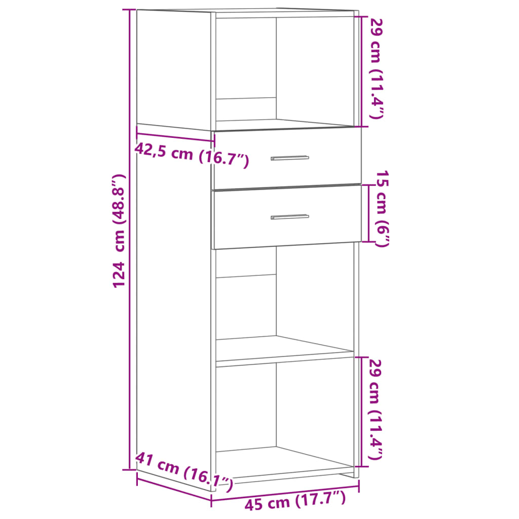 Buffet haut chêne fumé 45x42,5x124 cm bois d'ingénierie