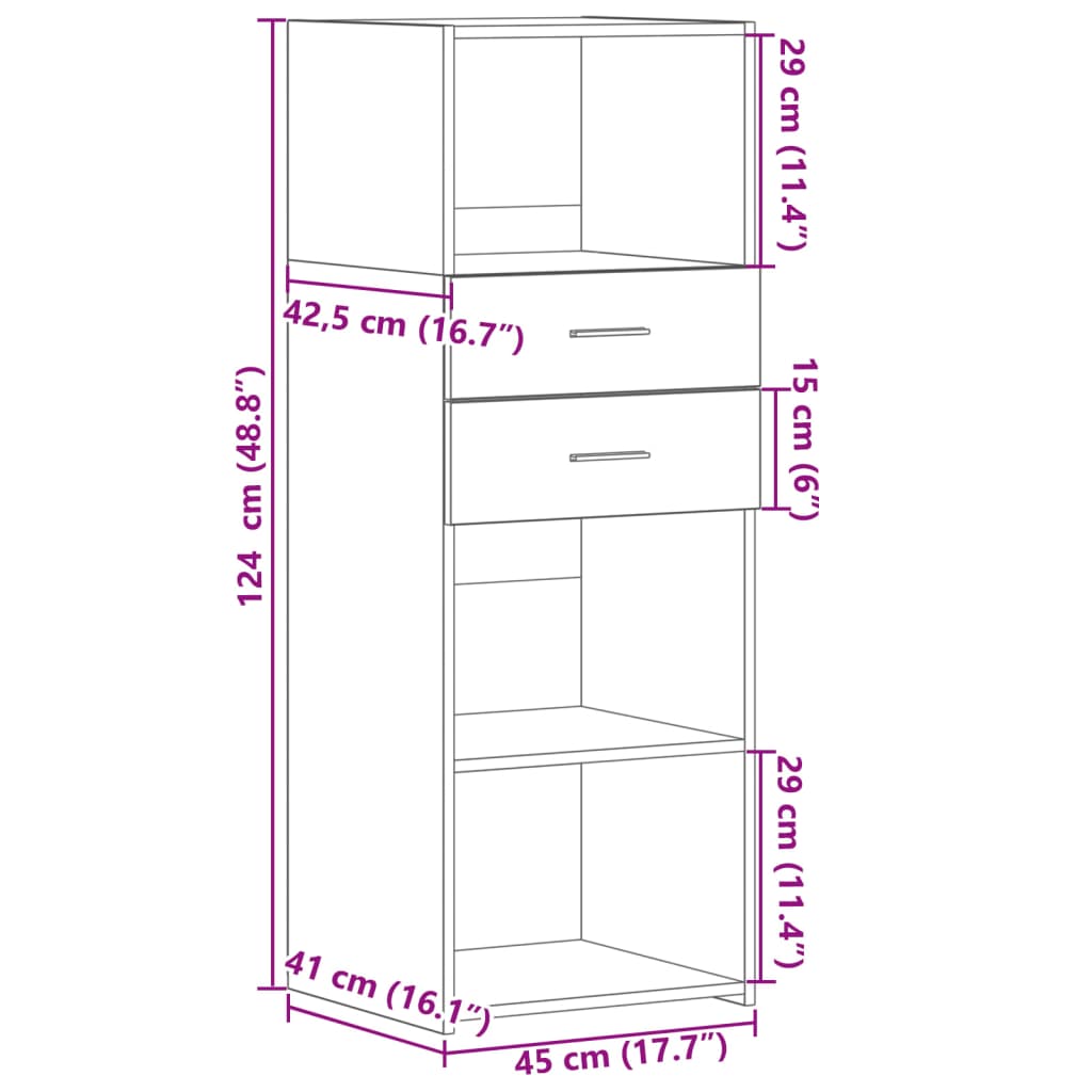 Buffet haut chêne marron 45x42,5x124 cm bois d'ingénierie