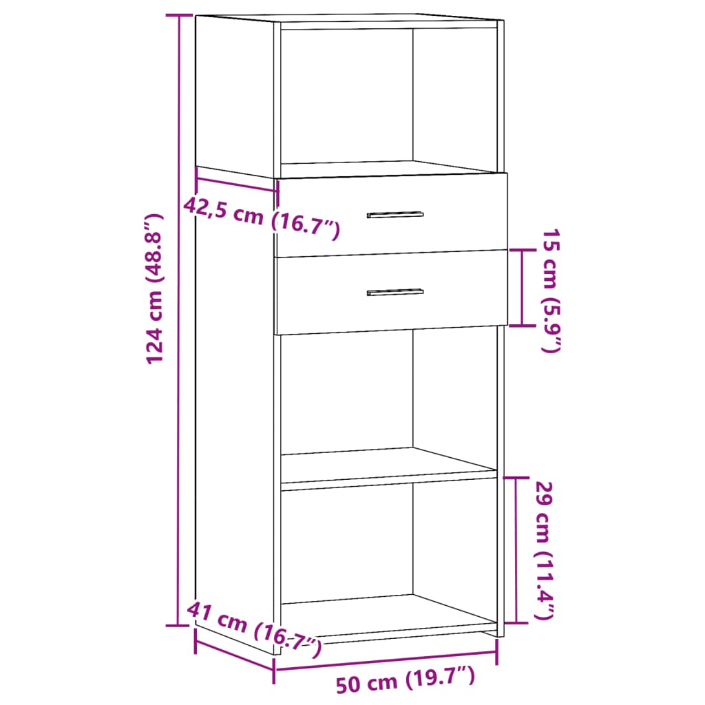 Buffet haut chêne sonoma 50x42,5x124 cm bois d'ingénierie